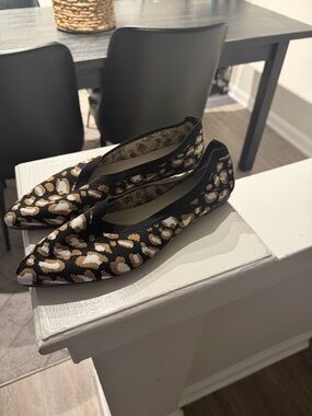 🇺🇸🎉Women's Black Leopard Knit Pointed Toe Flats